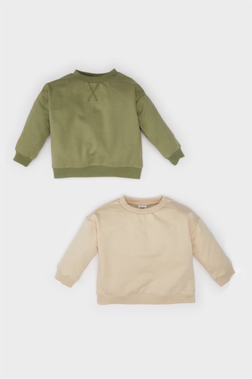 Baby Boys Khaki 2 piece Regular Fit Crew Neck Sweatshirt