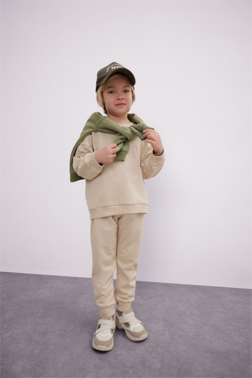 Baby Boys Khaki 2 piece Regular Fit Crew Neck Sweatshirt