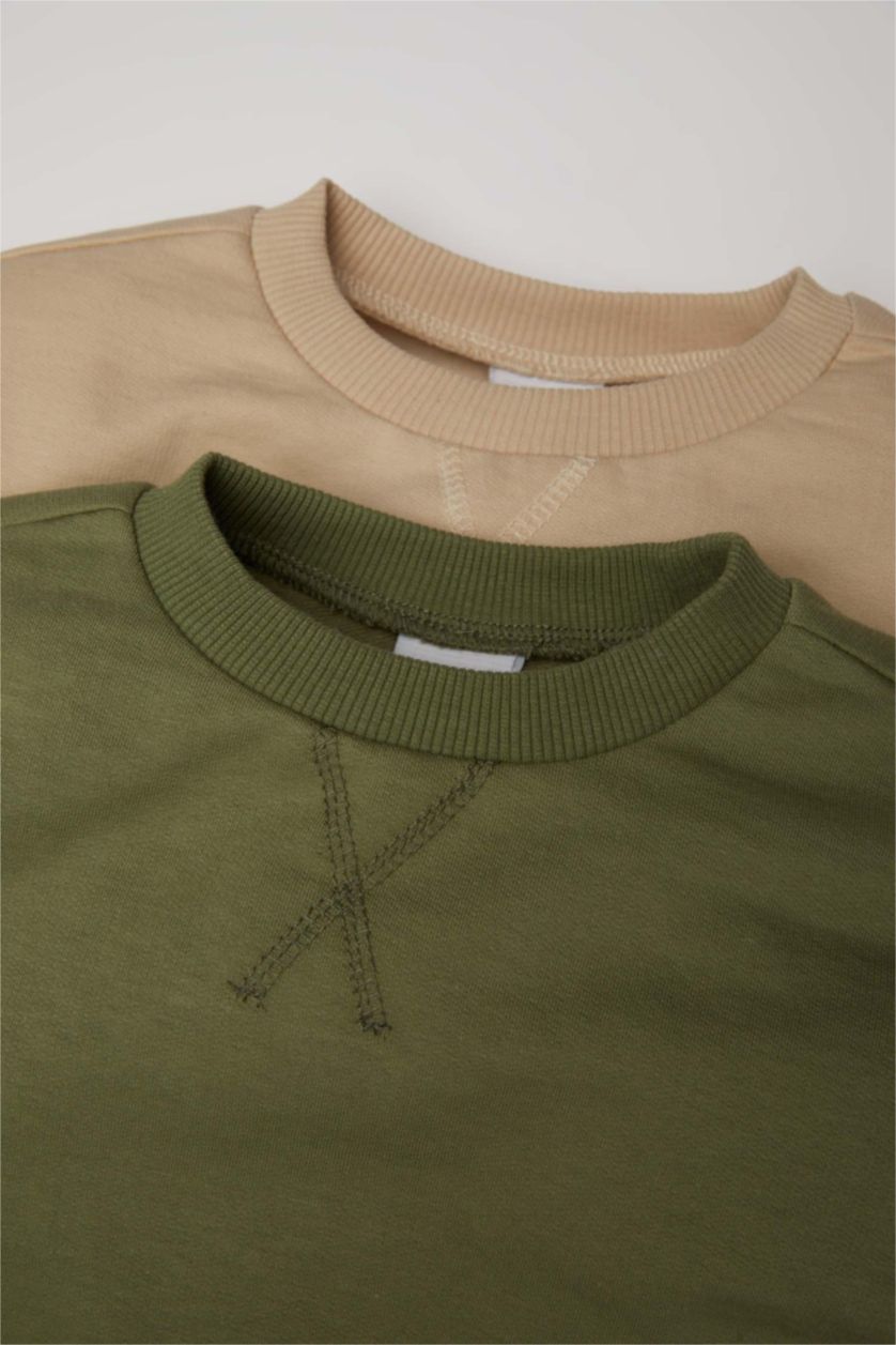 Baby Boys Khaki 2 piece Regular Fit Crew Neck Sweatshirt