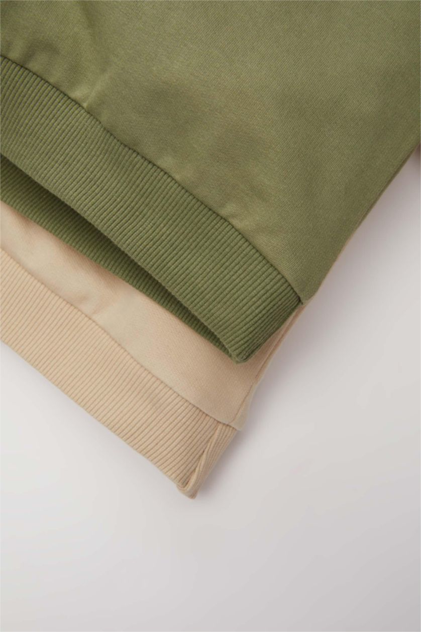 Baby Boys Khaki 2 piece Regular Fit Crew Neck Sweatshirt