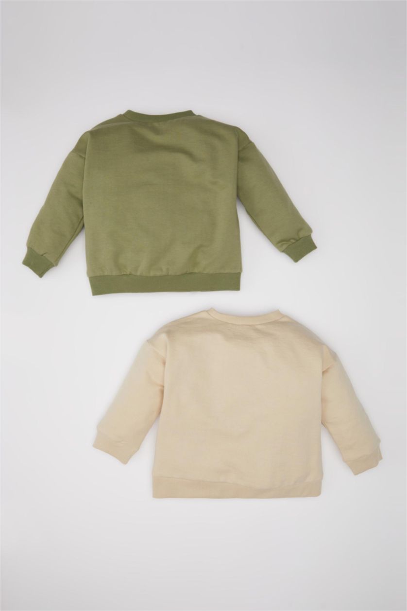 Baby Boys Khaki 2 piece Regular Fit Crew Neck Sweatshirt