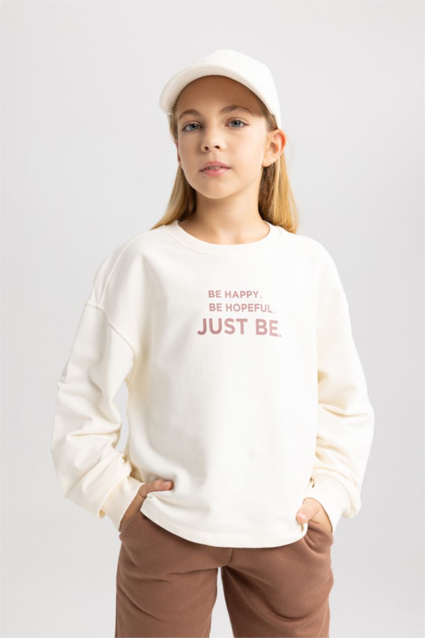 GIRLS & TEENS Ecru Regular Fit Crew Neck Sweatshirt