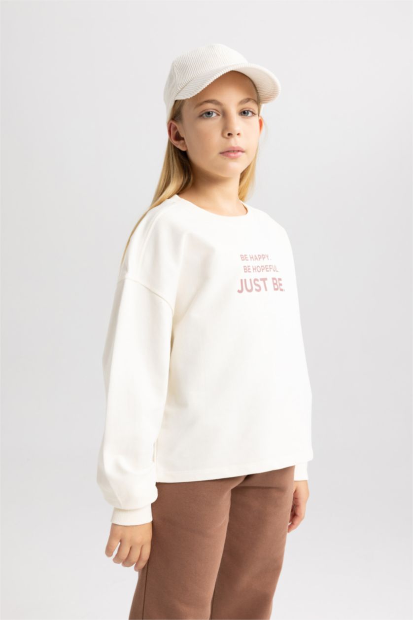 GIRLS & TEENS Ecru Regular Fit Crew Neck Sweatshirt