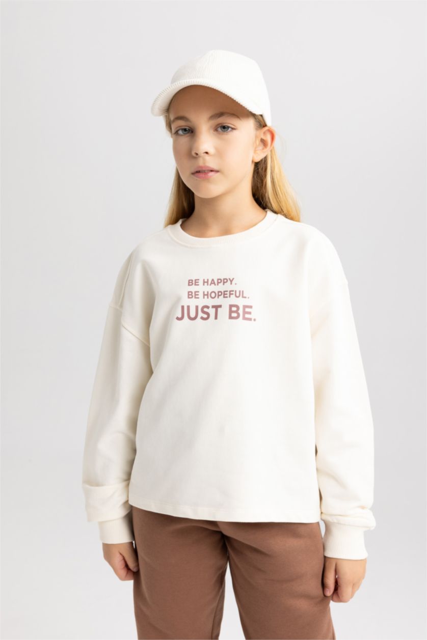 GIRLS & TEENS Ecru Regular Fit Crew Neck Sweatshirt