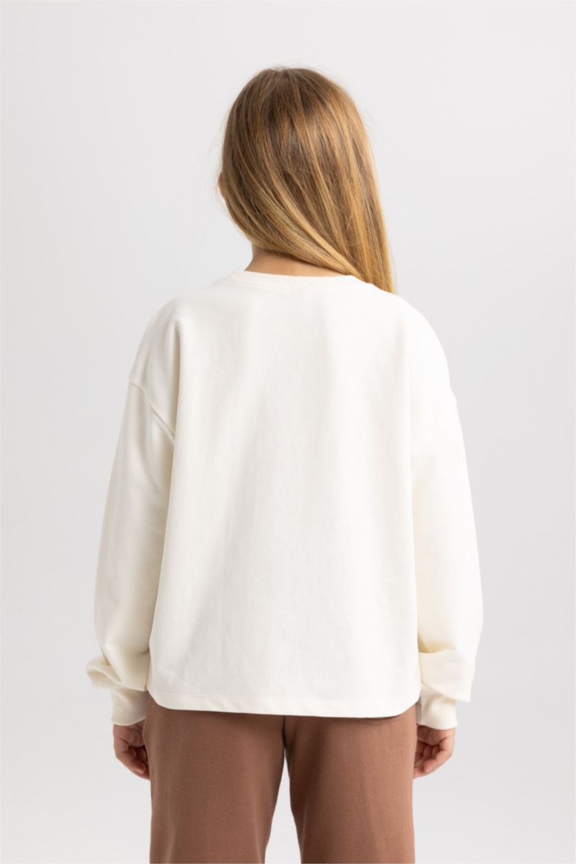 GIRLS & TEENS Ecru Regular Fit Crew Neck Sweatshirt