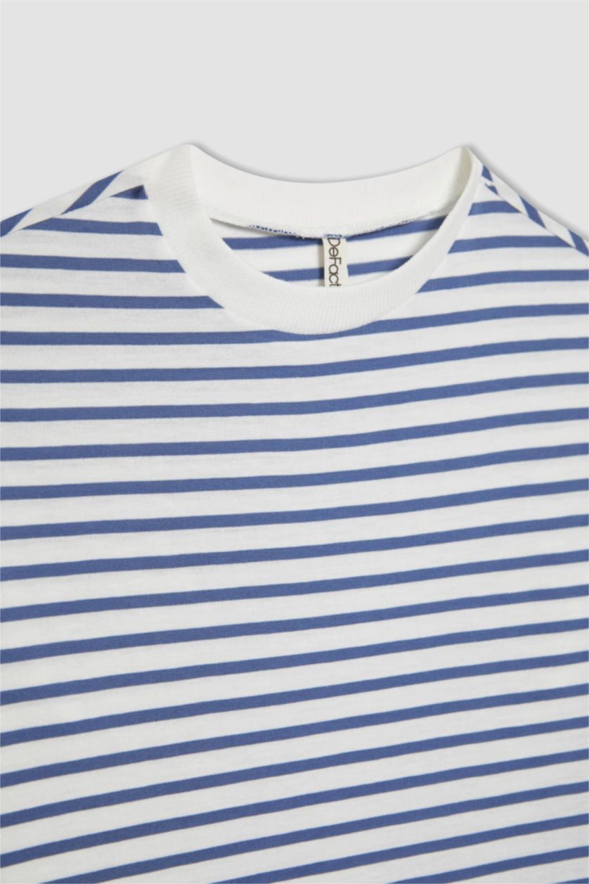 Kız Çocuk - Genç Kız Mavi Kız Çocuk Çizgili Bisiklet Yaka Penye Uzun Kollu Tişört