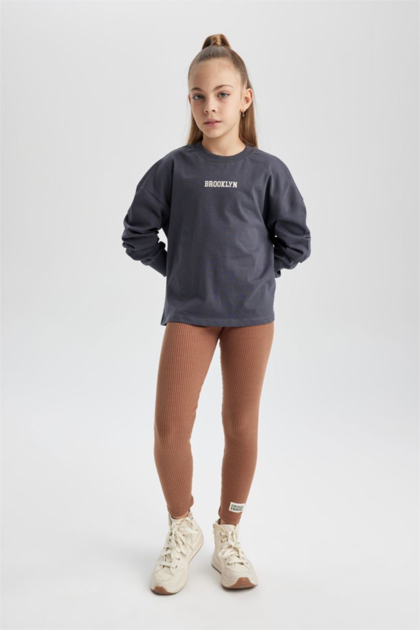 GIRLS & TEENS Anthracite تيشيرت كم طويل قصة عادية