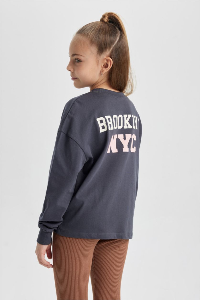 GIRLS & TEENS Anthracite تيشيرت كم طويل قصة عادية