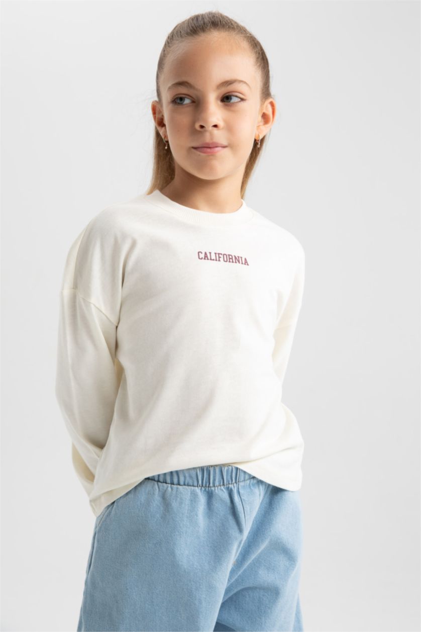 Девочки и подростки Бежевый Футболка с длинным рукавом для девочек, Школьная коллекция