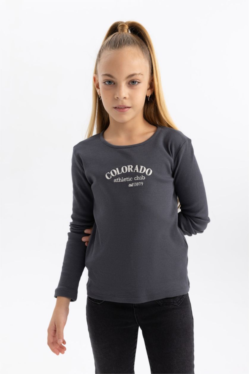 Young Girls - Teen Girls Anthracite Girl Regular Fit Crew Neck Ribbed Camisole T-Shirt