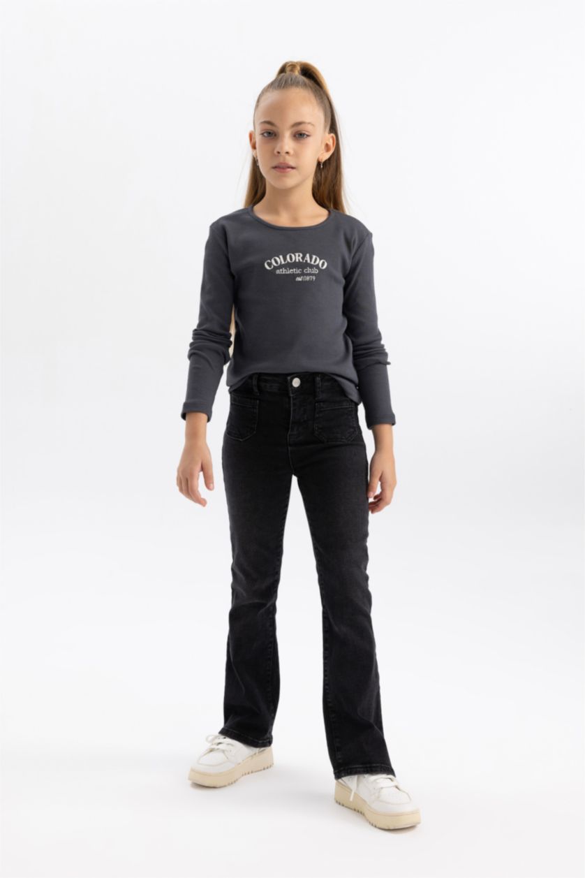 Young Girls - Teen Girls Anthracite Girl Regular Fit Crew Neck Ribbed Camisole T-Shirt