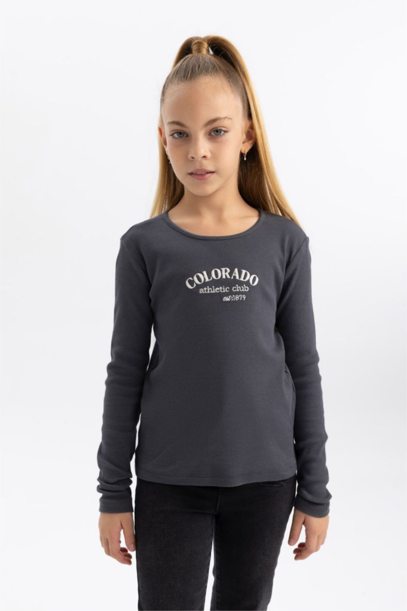 Young Girls - Teen Girls Anthracite Girl Regular Fit Crew Neck Ribbed Camisole T-Shirt