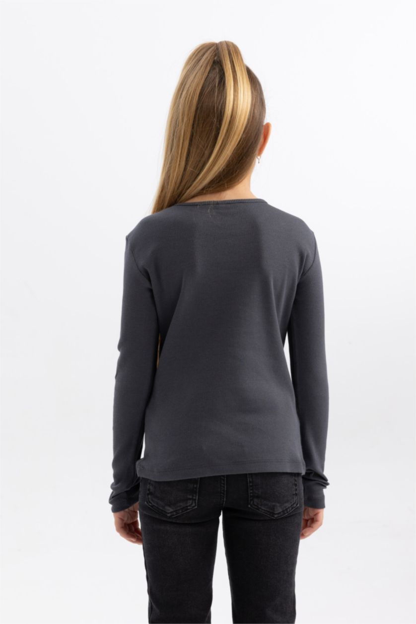 Young Girls - Teen Girls Anthracite Girl Regular Fit Crew Neck Ribbed Camisole T-Shirt