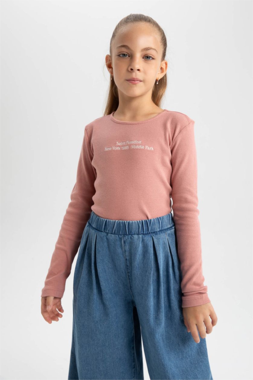 Young Girls - Teen Girls Rose Girl Crew Neck Corduroy Long Sleeve T-Shirt