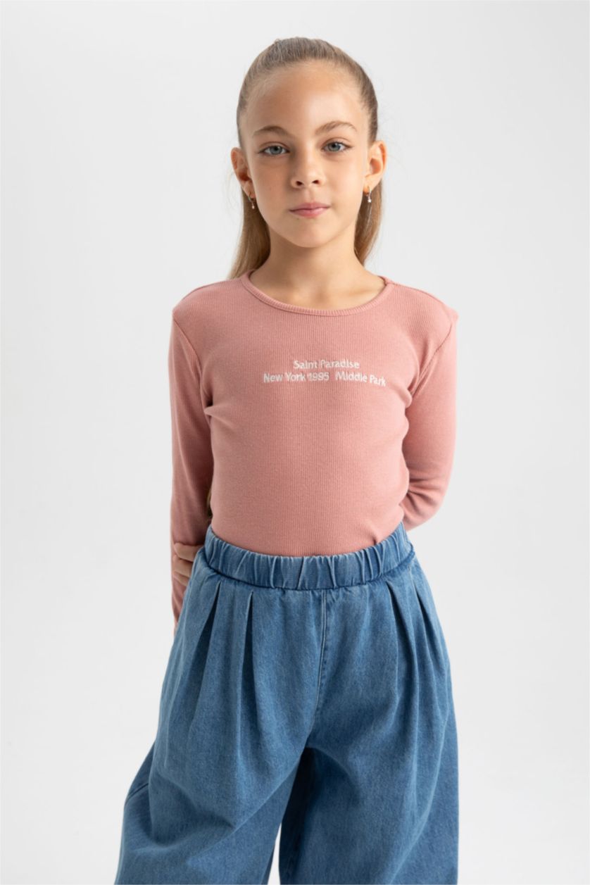 Young Girls - Teen Girls Rose Girl Crew Neck Corduroy Long Sleeve T-Shirt