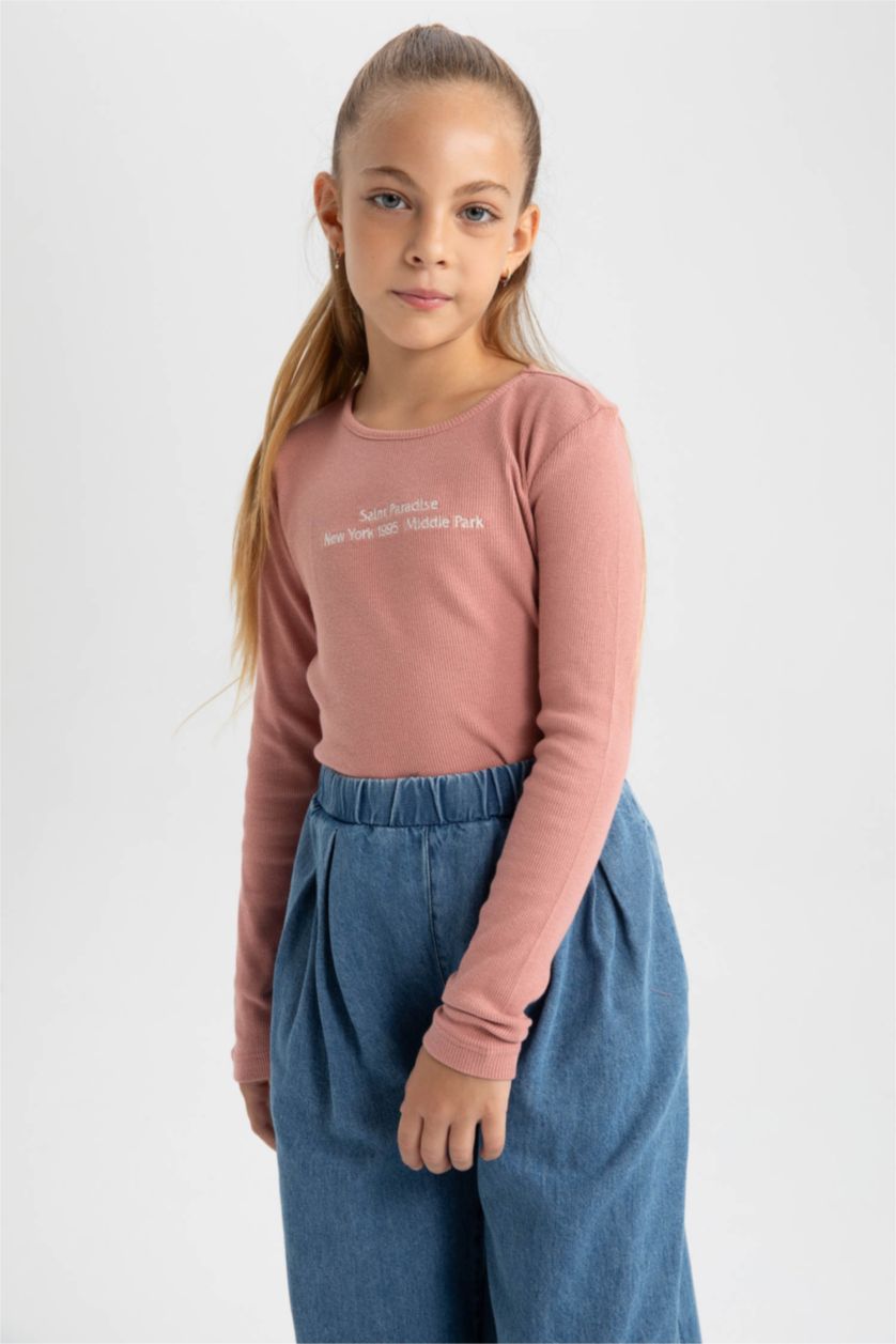 Young Girls - Teen Girls Rose Girl Crew Neck Corduroy Long Sleeve T-Shirt