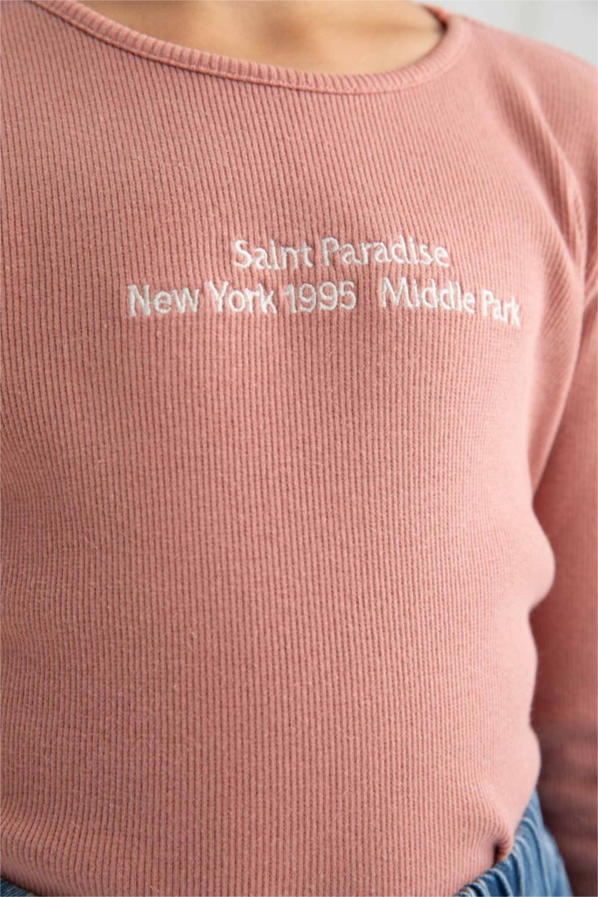 Young Girls - Teen Girls Rose Girl Crew Neck Corduroy Long Sleeve T-Shirt