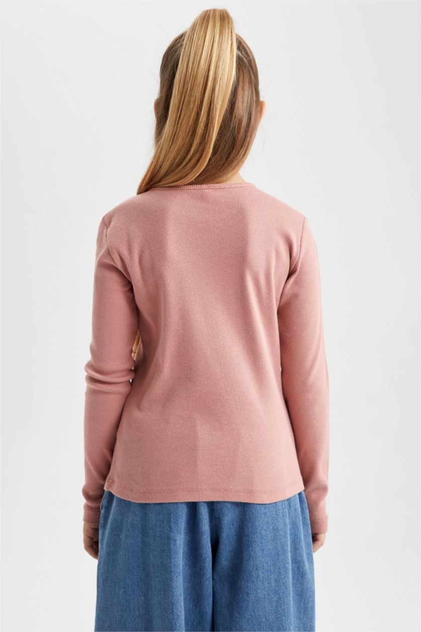 Young Girls - Teen Girls Rose Girl Crew Neck Corduroy Long Sleeve T-Shirt