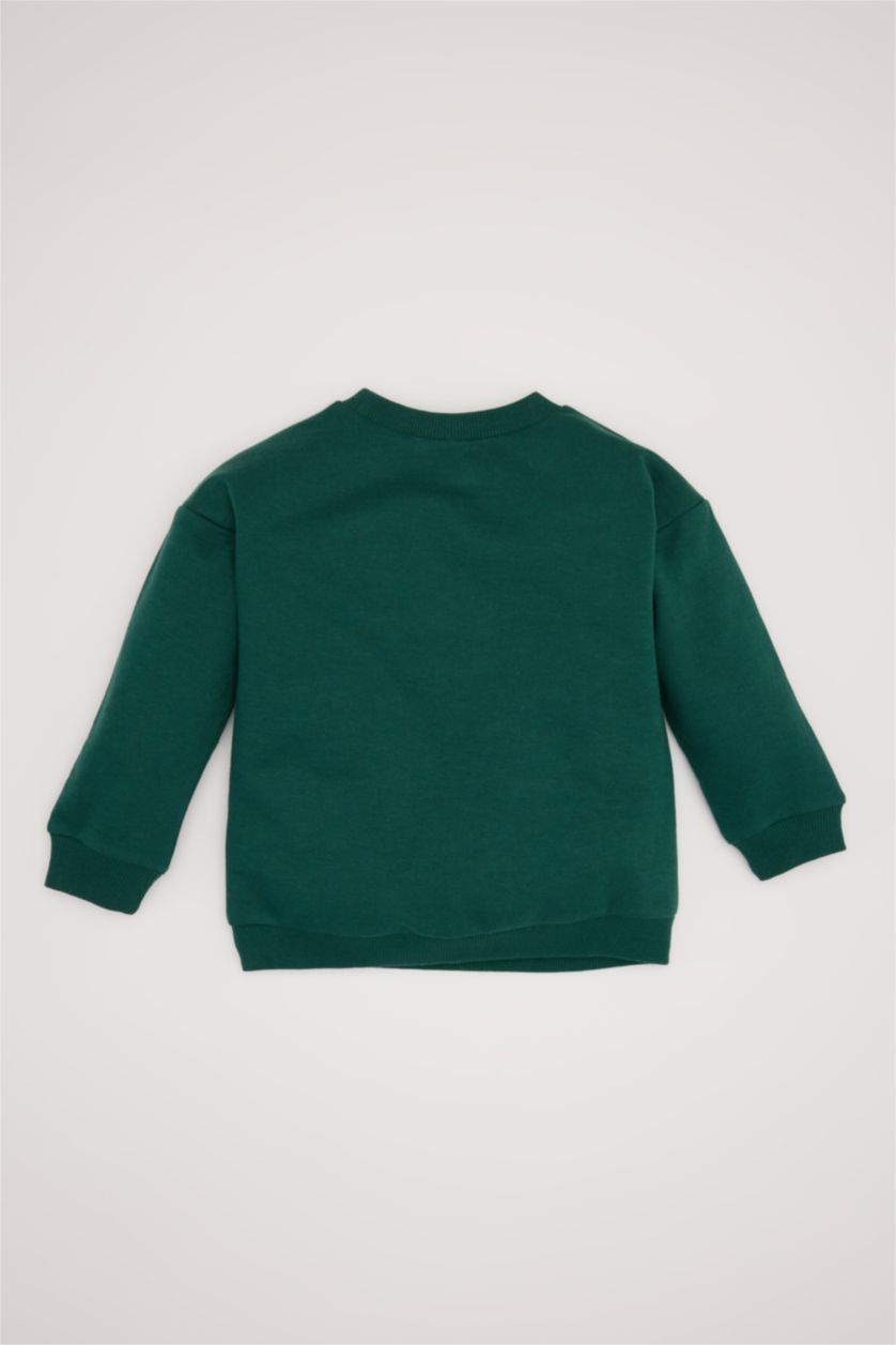Erkek Bebek Koyu Yeşil Erkek Bebek Bisiklet Yaka İçi Yumuşak Tüylü Basic Düz Sweatshirt