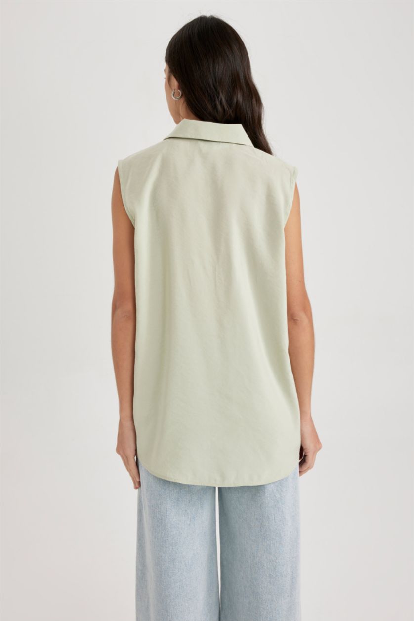 FEMME Bleu Chemises sans manches Modal Col De Chemise Avec Poche