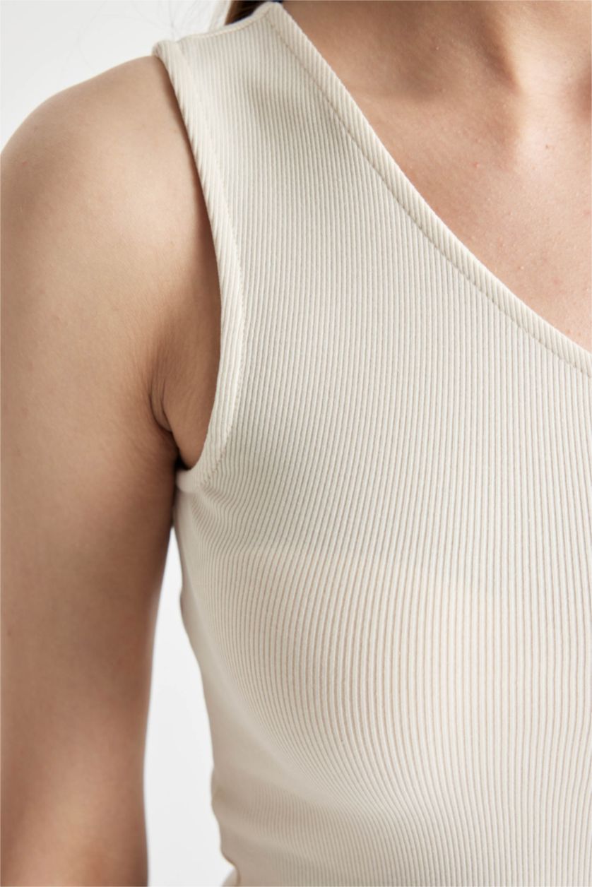 WOMAN Light Stone Slim Fit One Shoulder Ribbed Camisole Crop Top