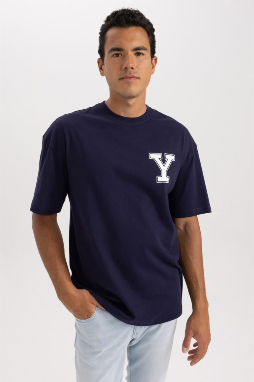 MAN NAVY Yale University Licensed Comfort Fit Crew Neck Printed T-Shirt