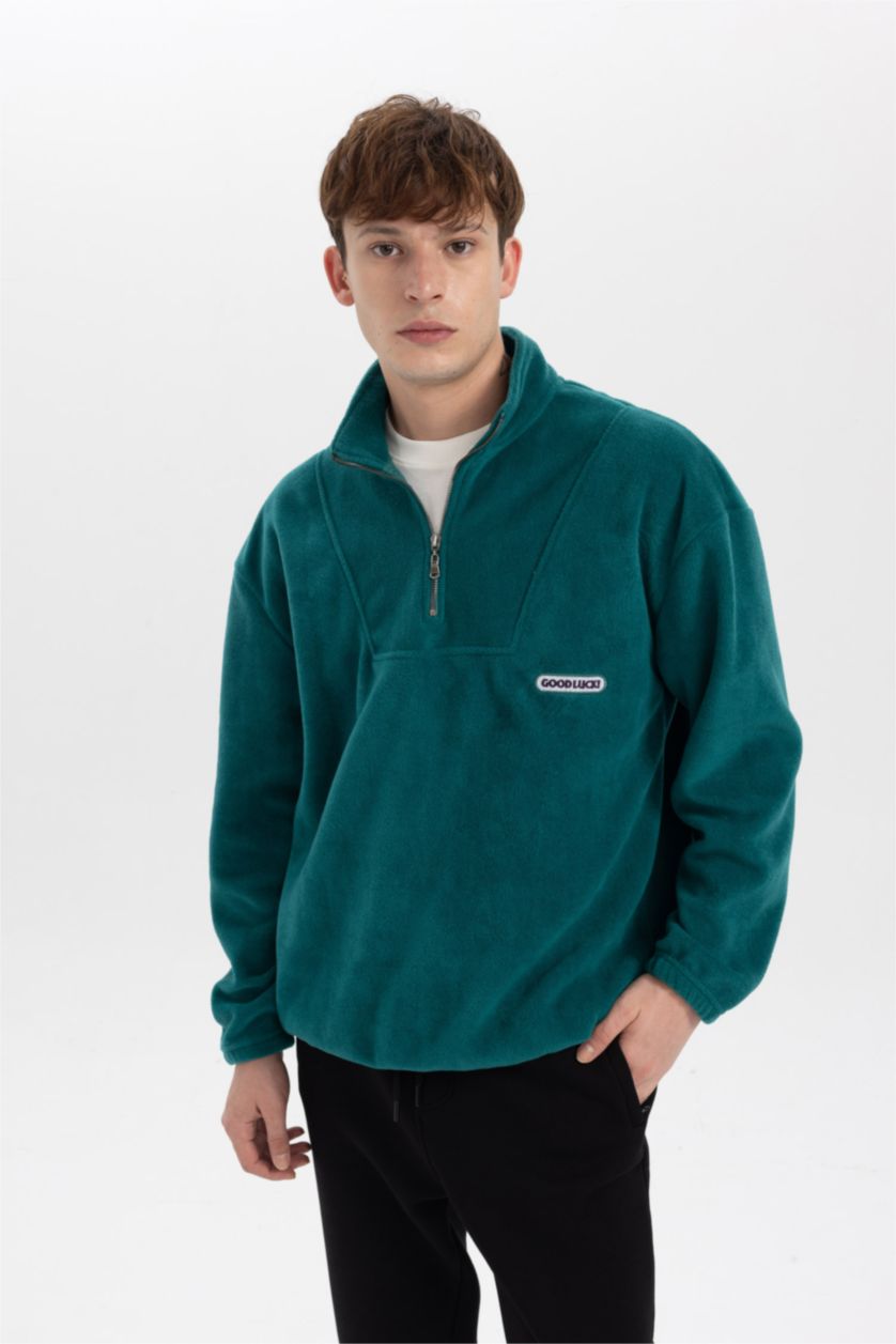 Erkek Koyu Yeşil Comfort Fıt Polar Sweatshirt