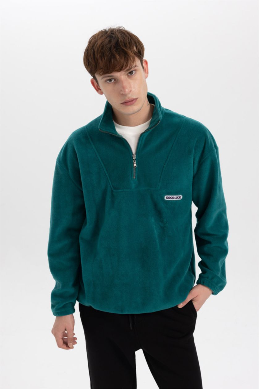 Erkek Koyu Yeşil Comfort Fıt Polar Sweatshirt