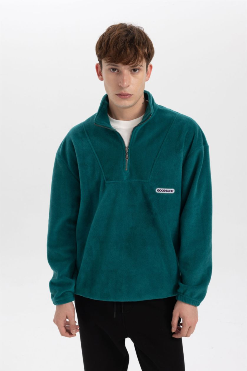 Erkek Koyu Yeşil Comfort Fıt Polar Sweatshirt