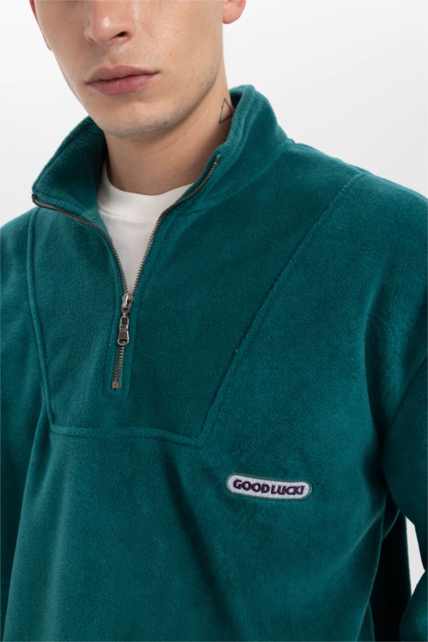 Erkek Koyu Yeşil Comfort Fıt Polar Sweatshirt