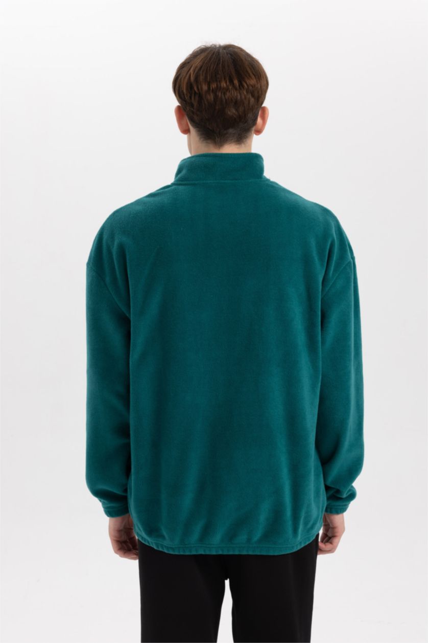 Erkek Koyu Yeşil Comfort Fıt Polar Sweatshirt