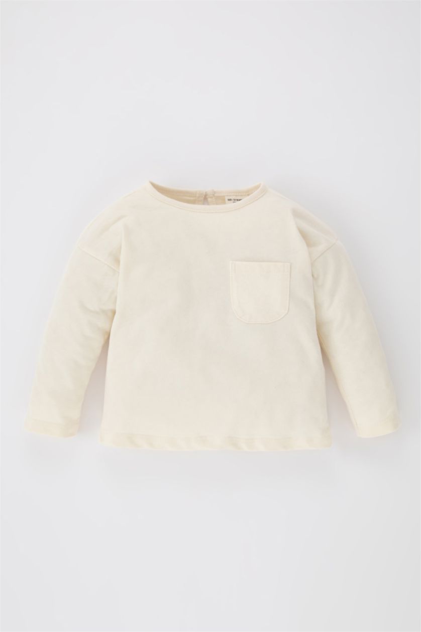 BÉBÉ FILLE Écru Body Coupe Régulière Col Rond À Manches Longues Pour BéBé Fille