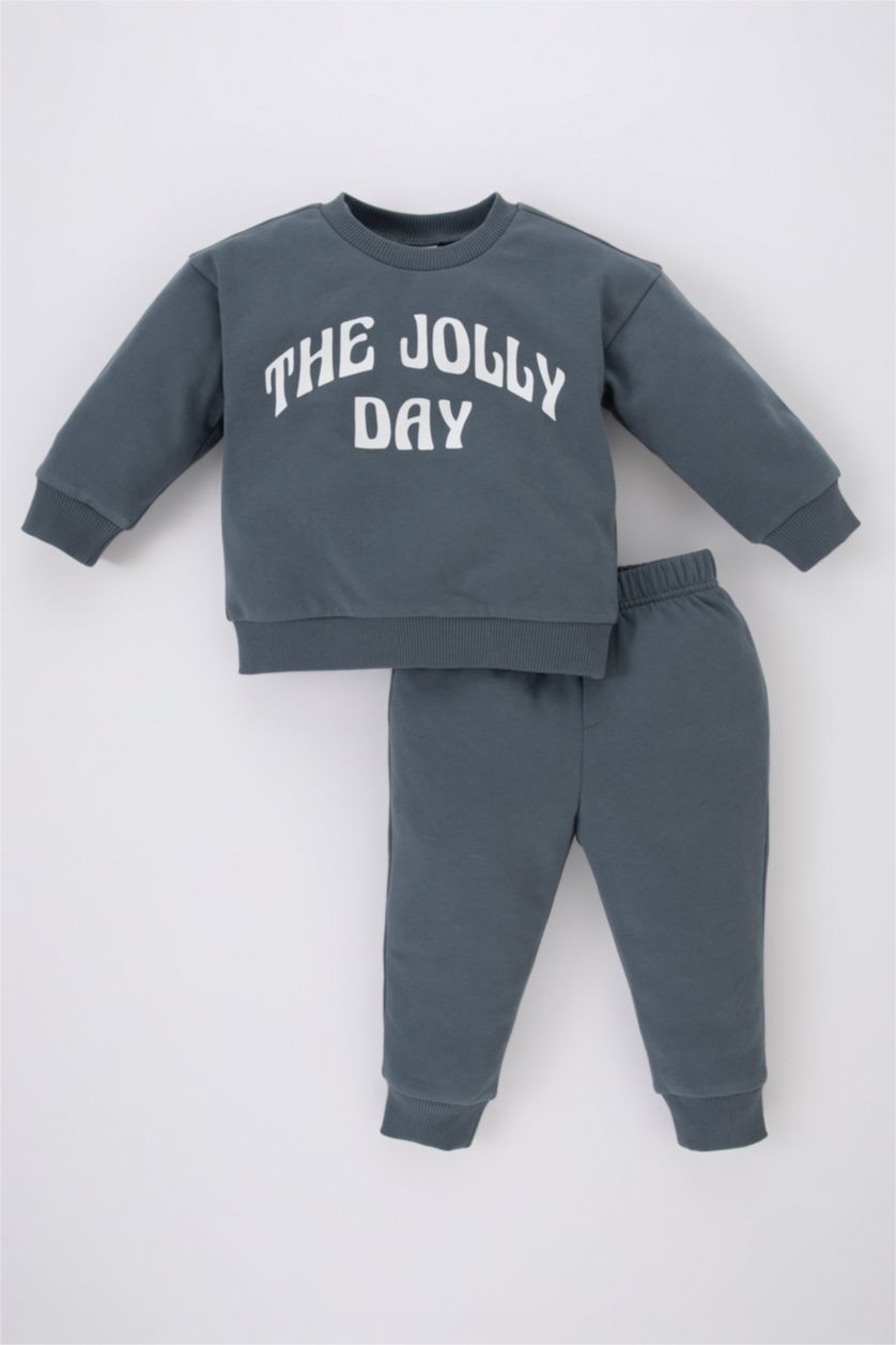 BÉBÉ GARÇON Gris Ensemble De Sweat-Shirt Et Pantalon De Survêtement Imprimé Slogan Pour Bébé Garçon - 2 Pièces