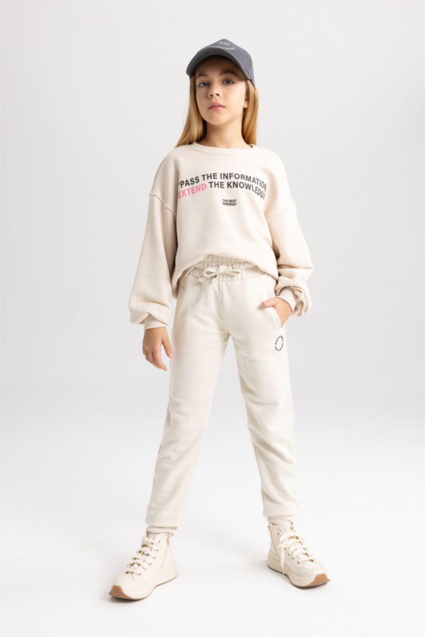 Девочки и подростки Бежевый Штаны джоггеры с принтом для девочек, Школьная коллекция