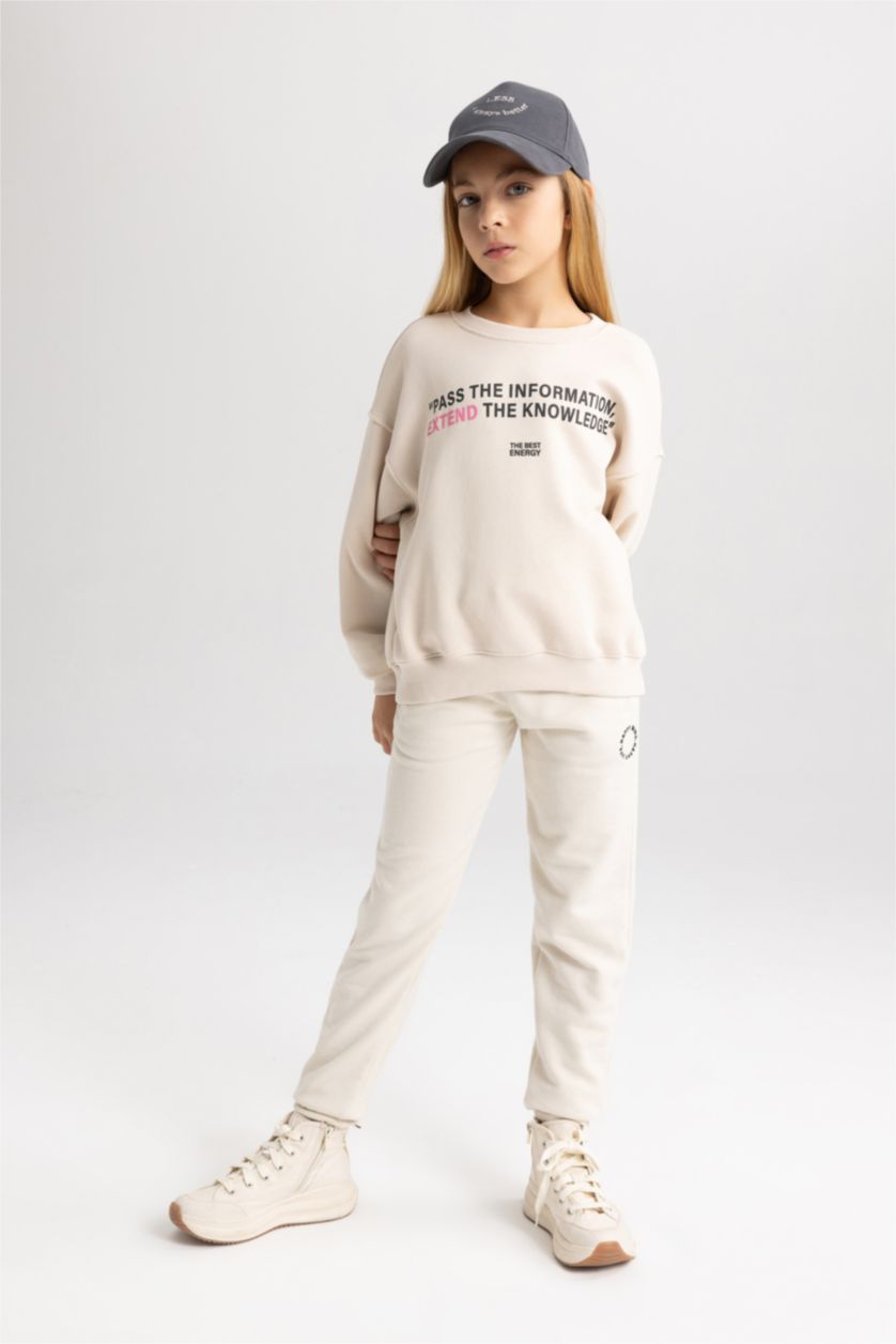 Девочки и подростки Бежевый Штаны джоггеры с принтом для девочек, Школьная коллекция