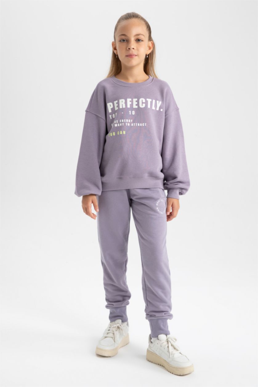 Девочки и подростки Сиреневый Штаны джоггеры с принтом для девочек, Школьная коллекция