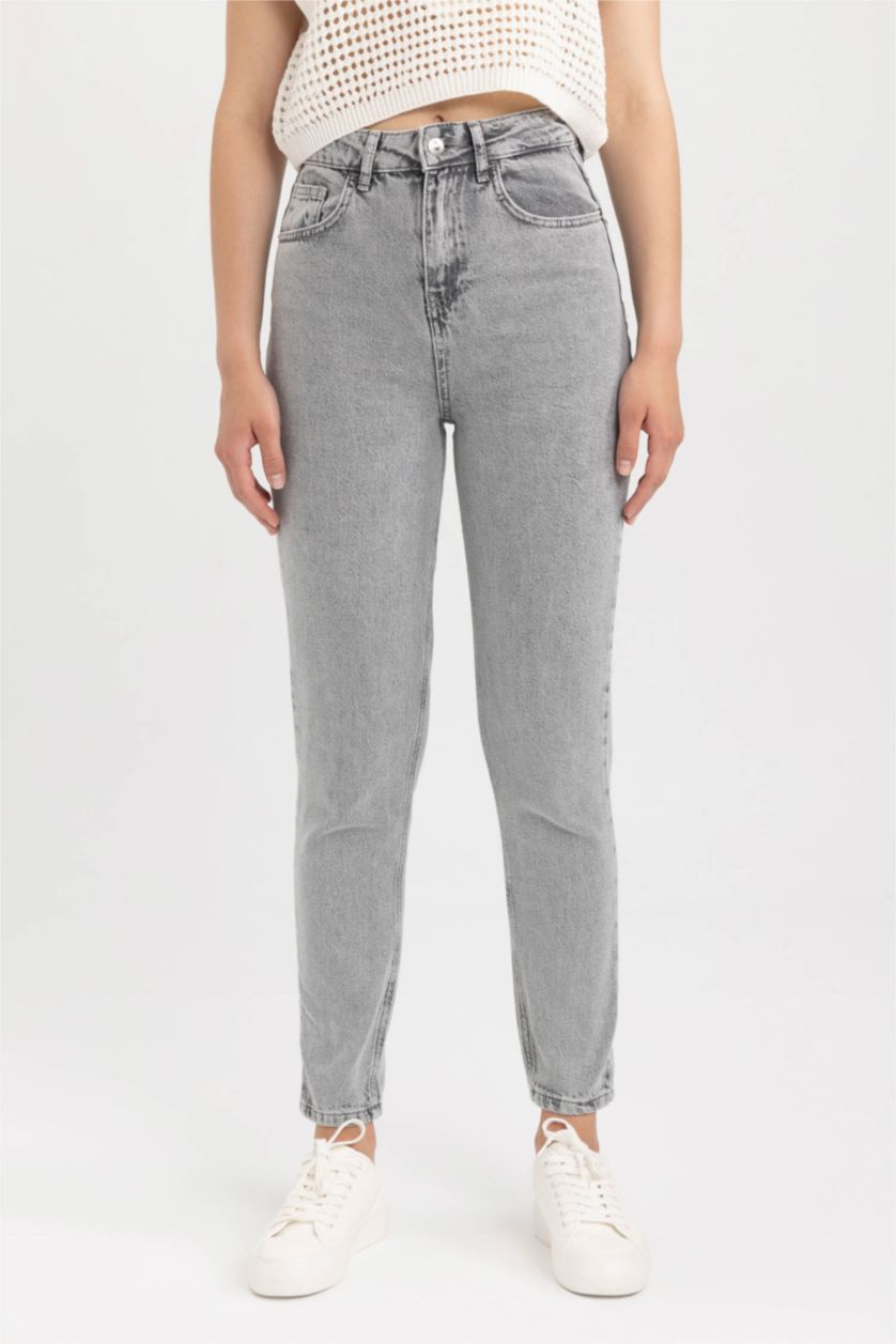 WOMAN Grey Mom Fit Jean Ankle Length  Cotton Trousers