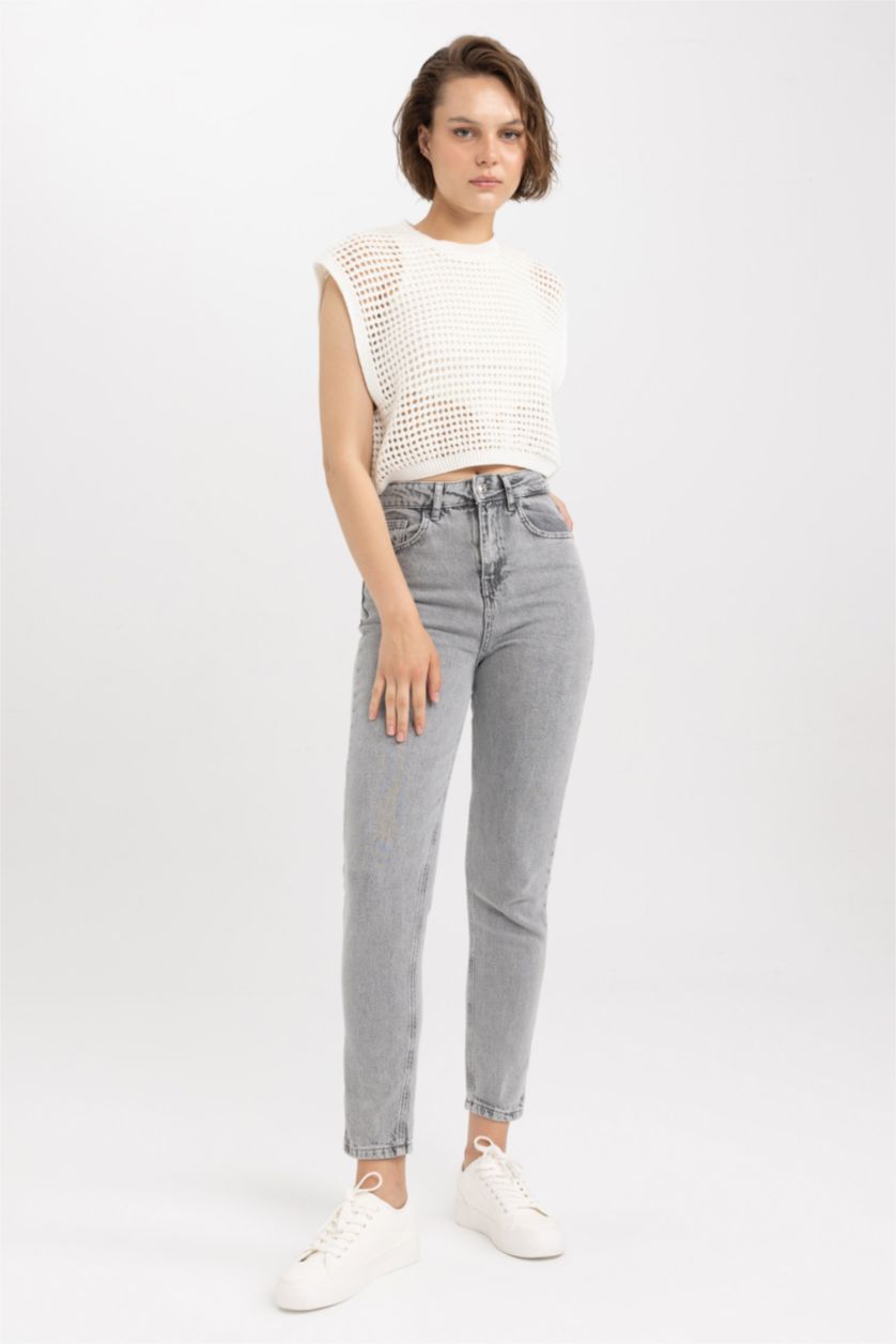 WOMAN Grey Mom Fit Jean Ankle Length  Cotton Trousers