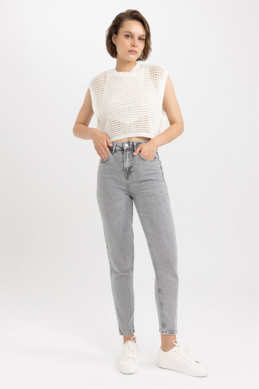 WOMAN Grey Mom Fit Jean Ankle Length  Cotton Trousers