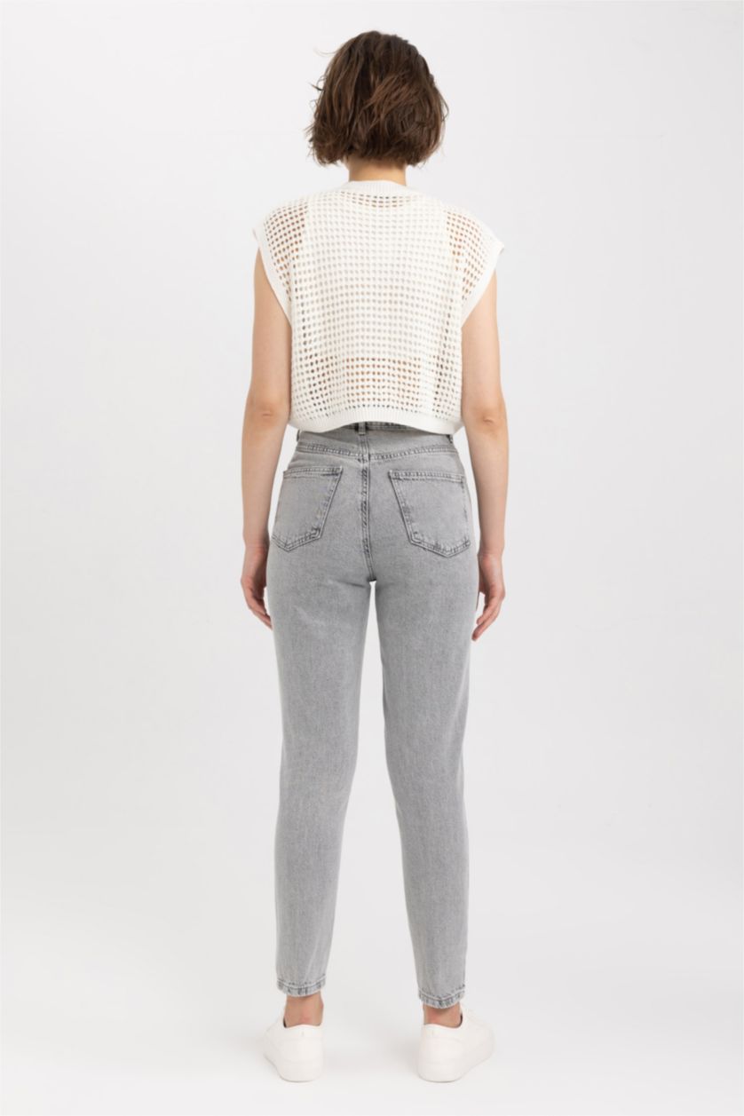 WOMAN Grey Mom Fit Jean Ankle Length  Cotton Trousers