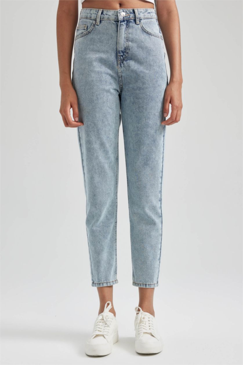 FEMME BLEU Clair Taille haute Coupe mom