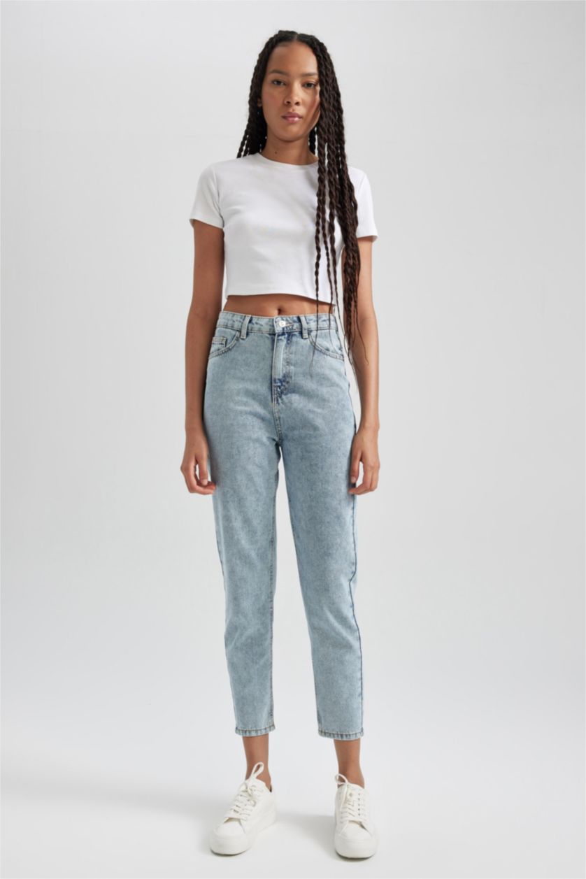 FEMME BLEU Clair Taille haute Coupe mom
