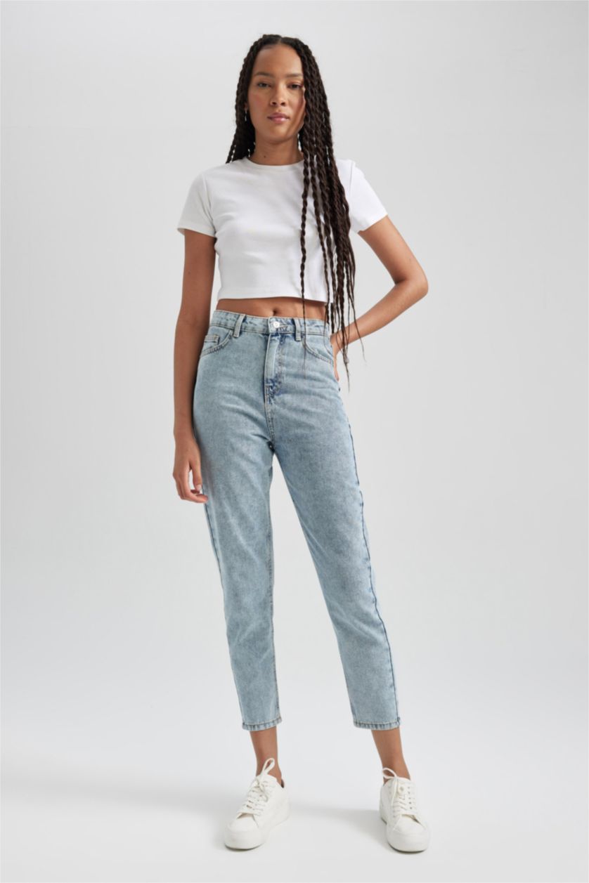 FEMME BLEU Clair Taille haute Coupe mom