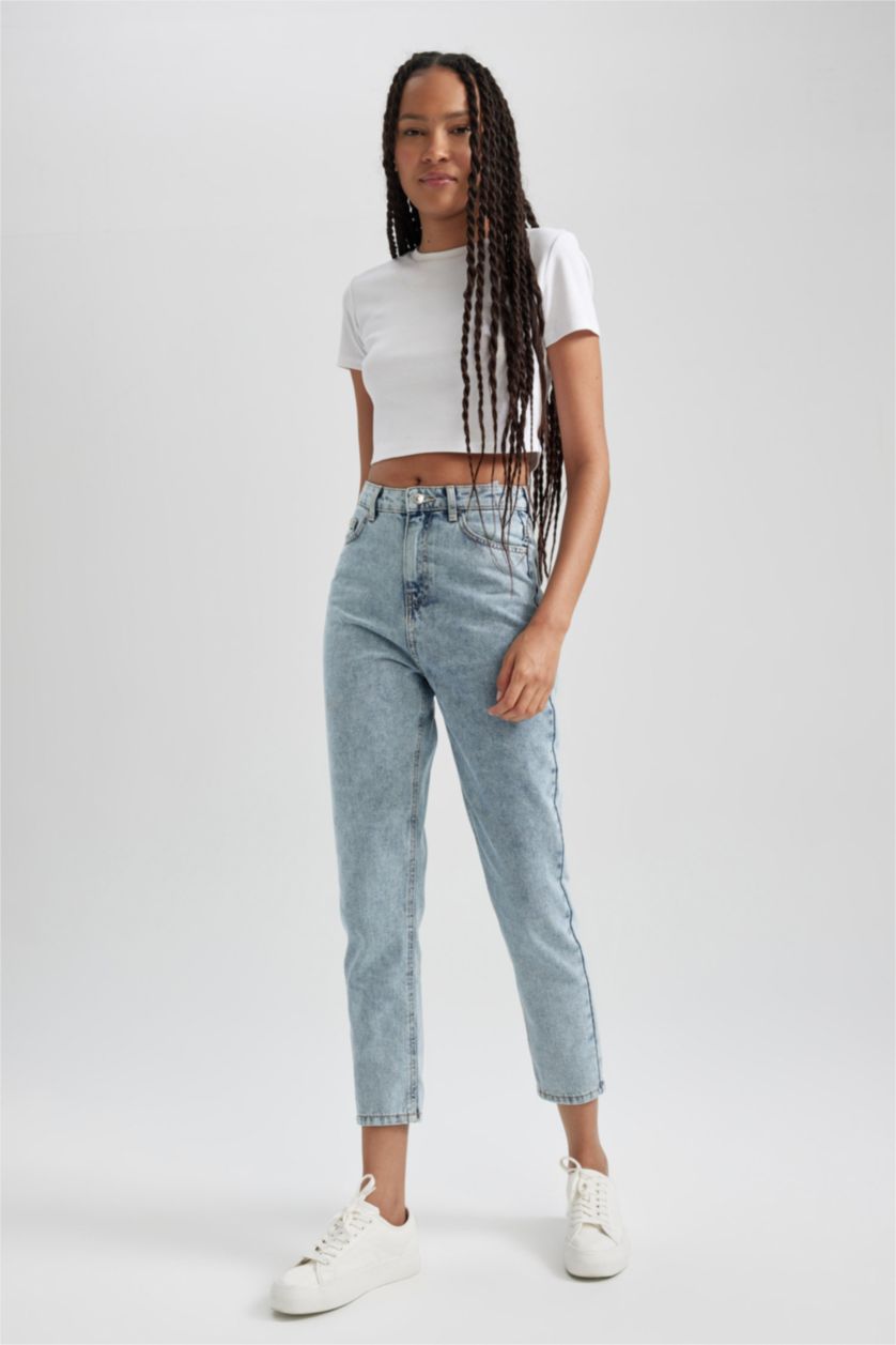FEMME BLEU Clair Taille haute Coupe mom