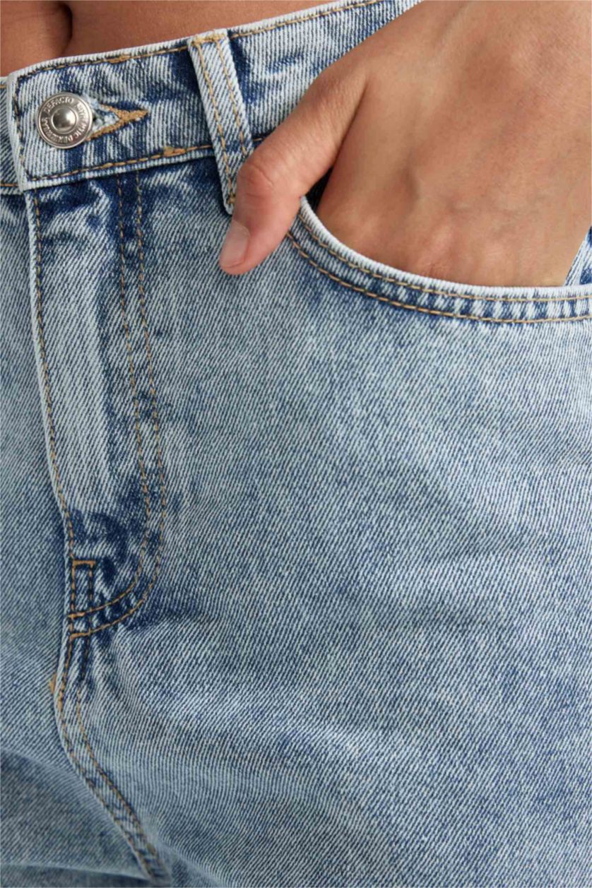 FEMME BLEU Clair Taille haute Coupe mom