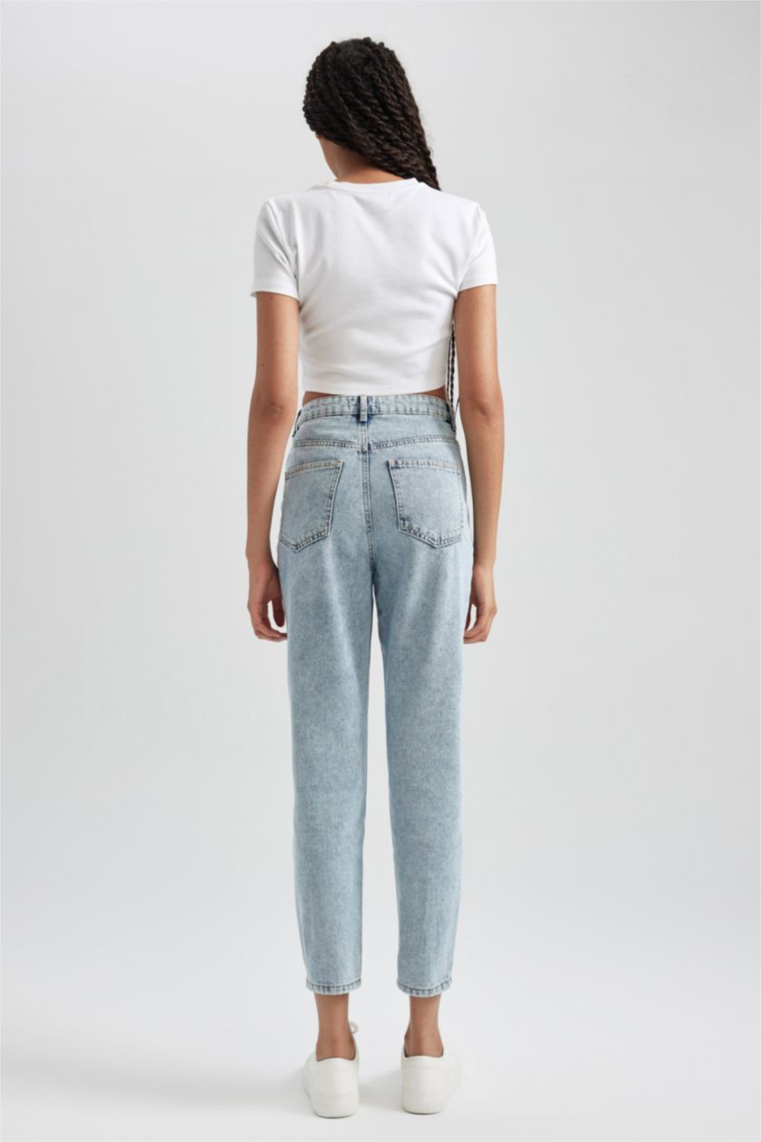 FEMME BLEU Clair Taille haute Coupe mom