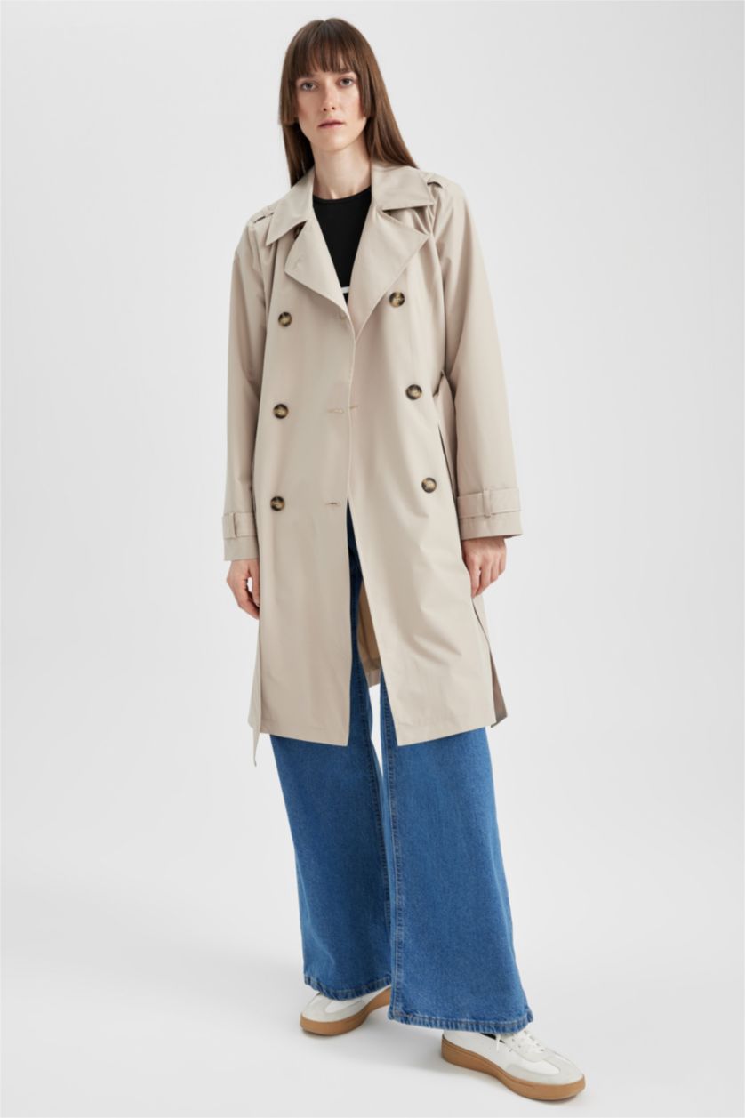 Woman Beige Regular Fit Trench Coat