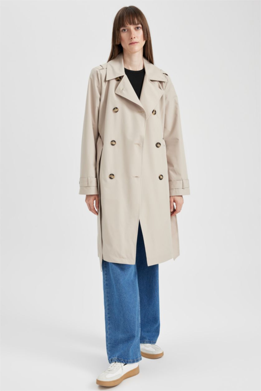 Woman Beige Regular Fit Trench Coat