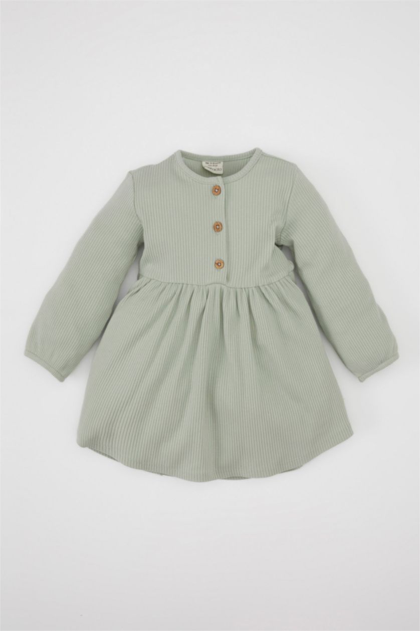 BABY GIRL Mint Baby Girl Long Sleeve Ribbed Dress