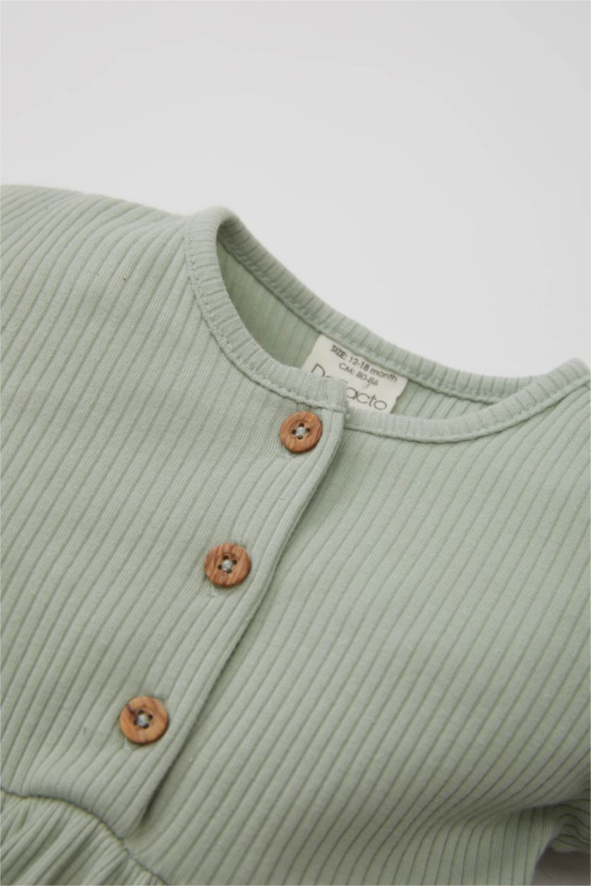 BABY GIRL Mint Baby Girl Long Sleeve Ribbed Dress